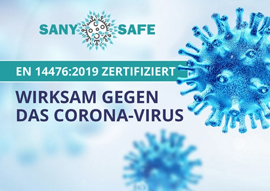 SANY SAFE Desinfektionsmittel wirksam gegen Corona-Viren – EN 14476:2019 Zertifizierung