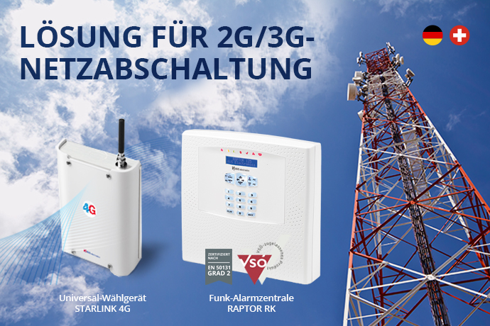 2G 3G Netz-Abschaltung Deutschalnd und Schweiz - Universal-Wählgerät STARLINK 4G von AVS Alarmanlagen